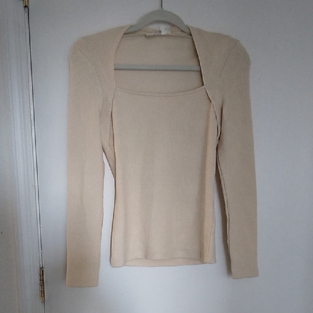 Anthropologie Cream Ribbed Knit Top